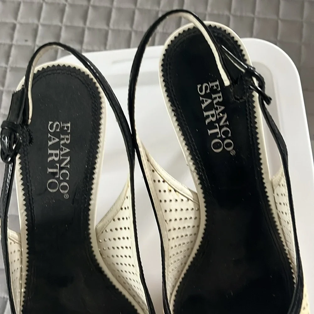 Franco Sarto Cream and Black Heels with Perforated Leather - Picture 8 of 8